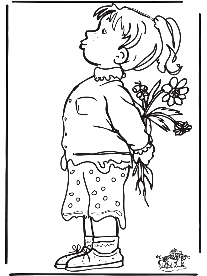 coloring pages of flowers. Girl with flowers
