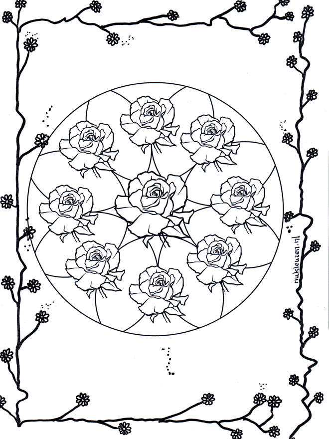 coloring pages of hearts with roses. Mandala of roses