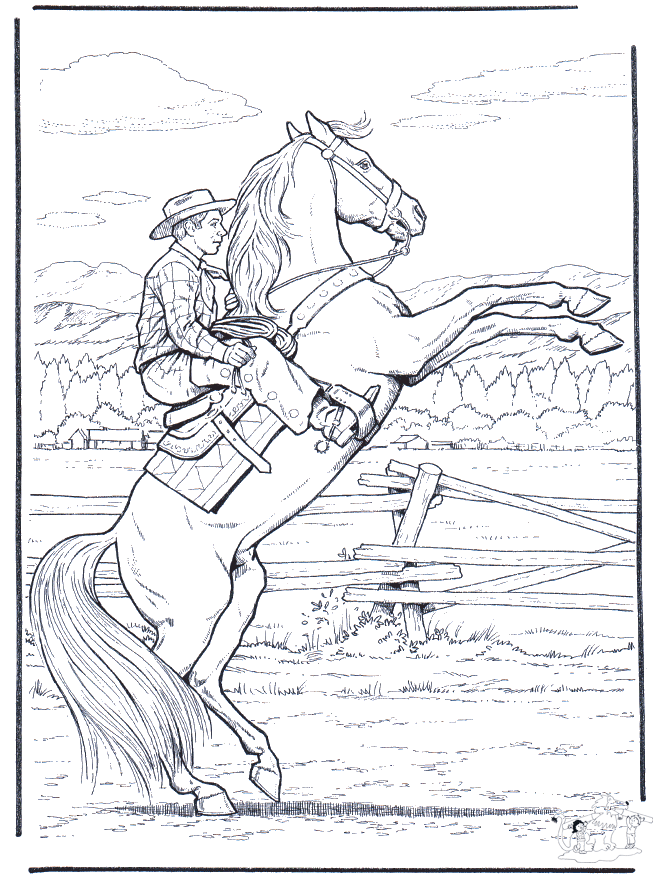 realistic horse coloring pages. man on rearing horse -