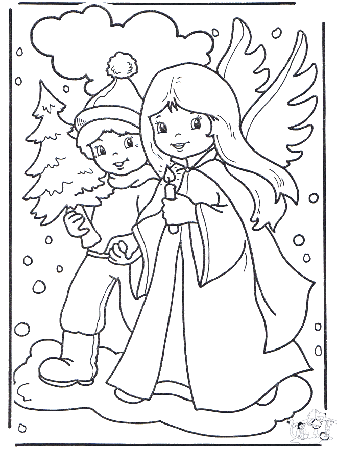 Angel and boy - Coloring pages Christmas