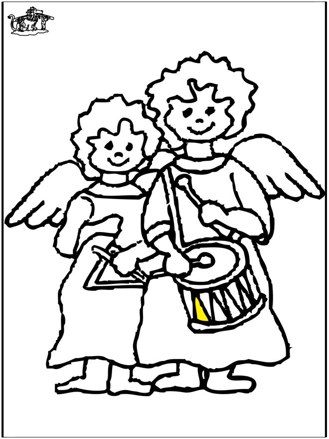 Angels with drums - Coloring pages Christmas