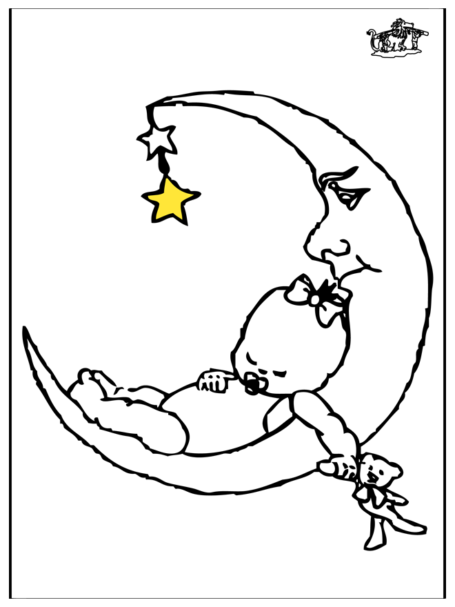 Baby and moon - Children coloring page