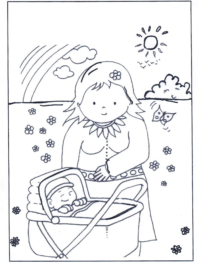 Download Baby in pram - Children coloring page