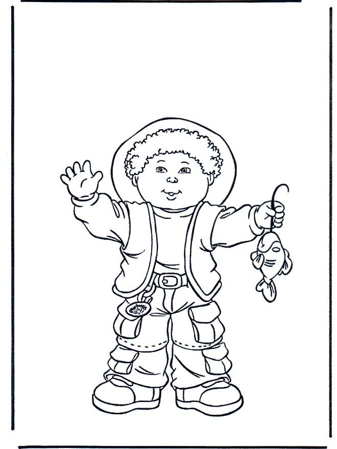 Boy with fish - Children coloring page
