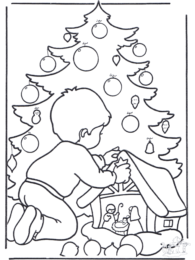 Boy with x-mastree - Coloring pages Christmas