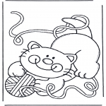 Animals coloring pages - Cat with toy