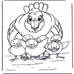 Animals coloring pages - Chicken and little chicks