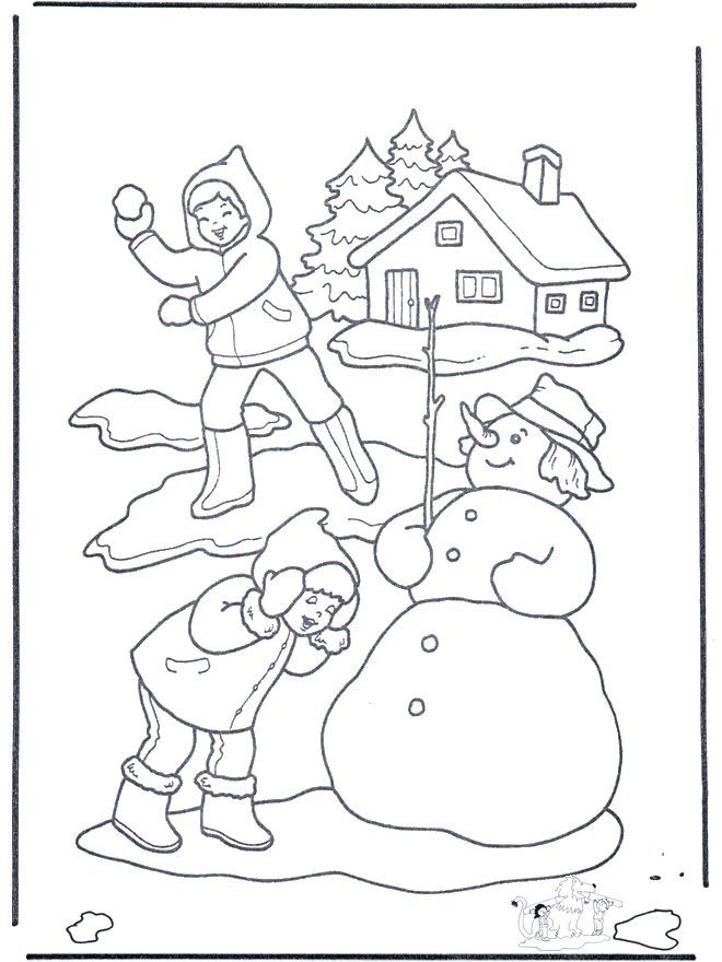 Coloring page snowball - in and around the house
