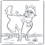 Animals coloring pages - Cow and little chickens