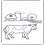 Animals coloring pages - Cow on farm