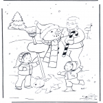 Winter coloring pages - Dad with snowman