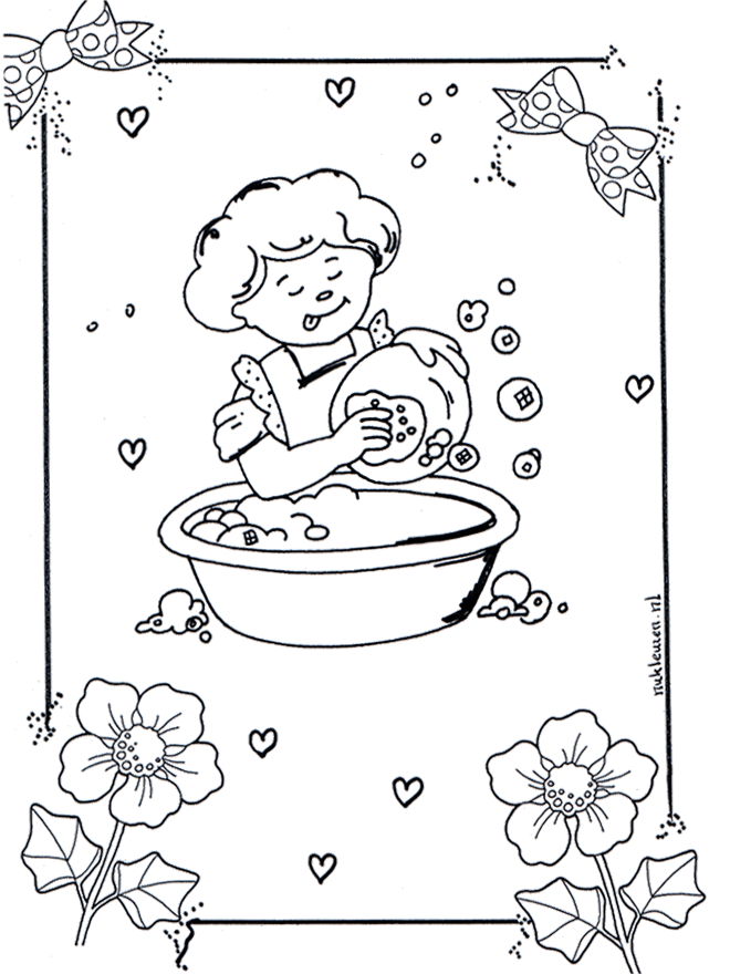 Doing the dishes - Children coloring page