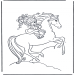 Animals coloring pages - Girl on horse  