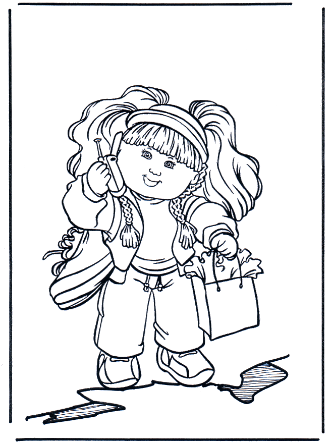 Girl with mobile - Children coloring page