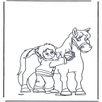 Animals coloring pages - Horse brushing