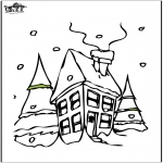 Winter coloring pages - House in the snow 2