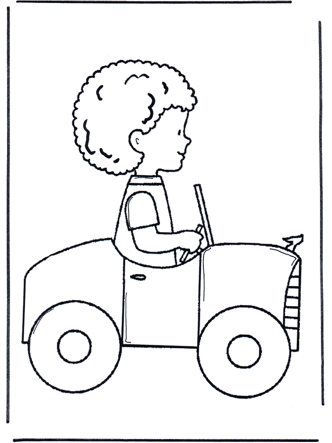 Little boy in car - Children coloring page