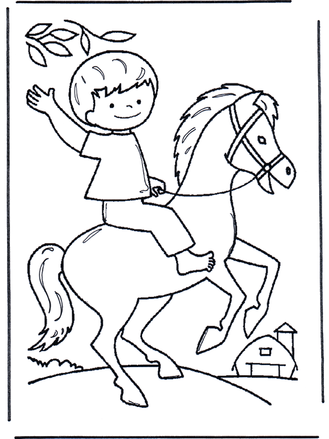 Little boy on horse - Children coloring page