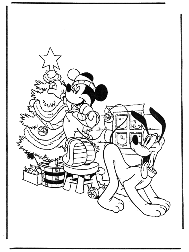 Mickey with christmastree - Coloring pages Christmas