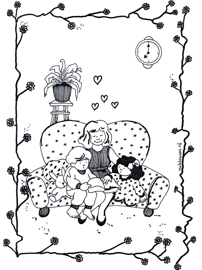 Mother and children - Children coloring page