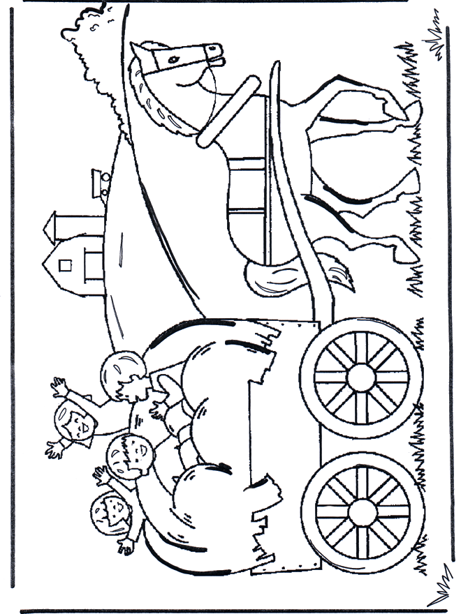 On a farmerscar - Children coloring page
