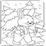 Winter coloring pages - Rabbit in the snow