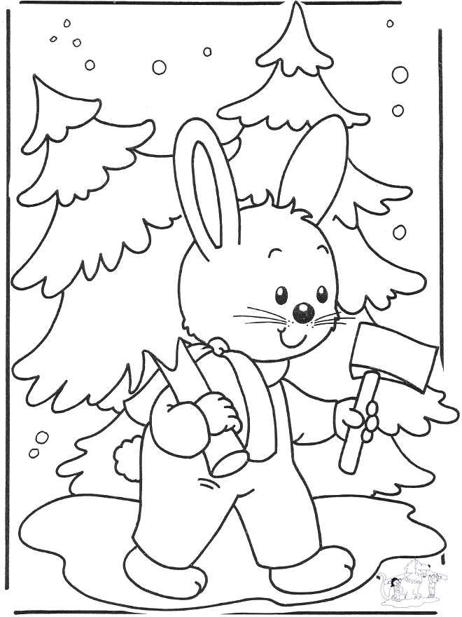 Rabbit with x-mastree - Coloring pages Christmas