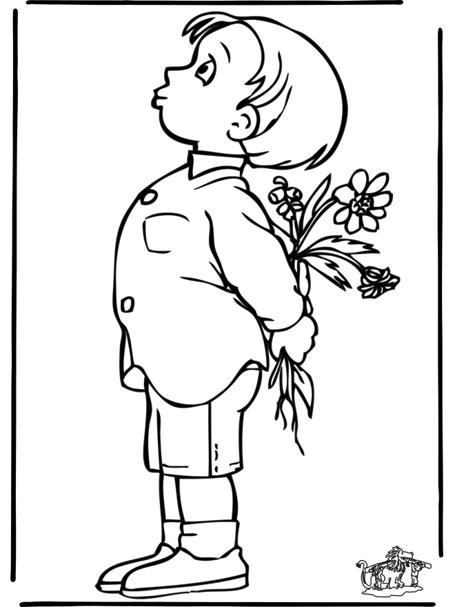 Ragazzino con i fiori - Children coloring page