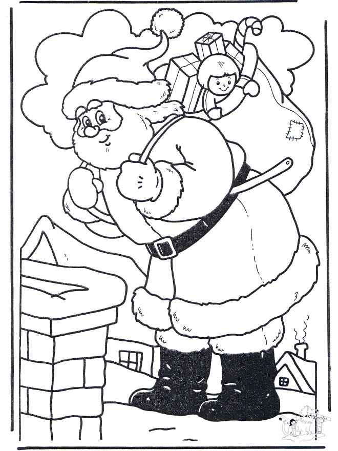 Santa at Chimney - Coloring pages Christmas