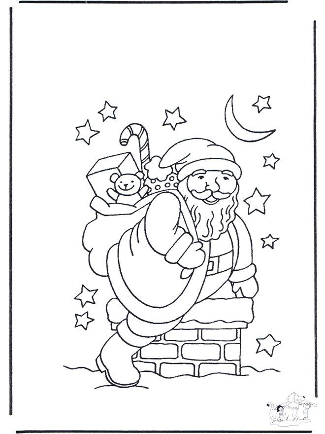 Santa Claus in chimney - Coloring pages Christmas