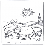 Animals coloring pages - Sheep in the sunshine