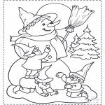 Winter coloring pages - Snowman and dwarf