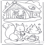 Christmas coloring pages - Squirrel and manger