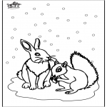 Winter coloring pages - Squirrel and rabbit